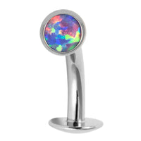 Titanium Threadless Floating Navel Bar - Titanium Bezel Set Opal Disk 1.6mm
