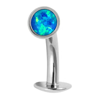 Titanium Threadless Floating Navel Bar - Titanium Bezel Set Opal Disk 1.6mm