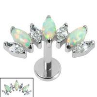 Titanium Internally Threaded Labrets 1.2mm - Titanium 7 Opal and Jewelled Marquise Crown
