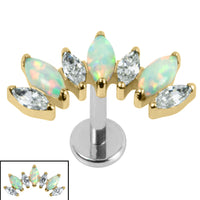 Titanium Internally Threaded Labrets 1.2mm - Titanium 7 Opal and Jewelled Marquise Crown