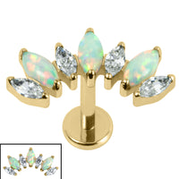 Titanium Internally Threaded Labrets 1.2mm - Titanium 7 Opal and Jewelled Marquise Crown