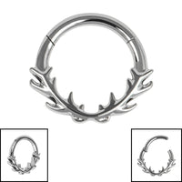 Titanium Buck Antlers Hinged Clicker Ring