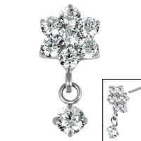 Titanium Internal Primrose Flower with Solitaire Drop Gem Top