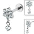 Titanium Internally Threaded Labrets 1.2mm - Titanium Jewelled Primrose Flower with Solitaire Drop