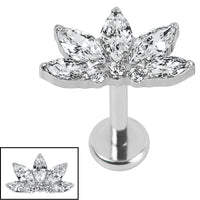 Titanium Internally Threaded Labrets 1.2mm - Titanium Jewelled Lotus Marquise Fan