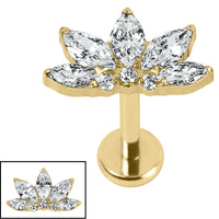 Titanium Internally Threaded Labrets 1.2mm - Titanium Jewelled Lotus Marquise Fan