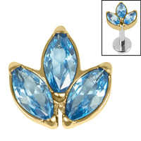 Titanium Claw Set Marquise Jewelled Leaves Trio Top for Internal Thread shafts in 1.2mm