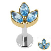 Titanium Internally Threaded Labrets 1.2mm - Titanium Claw Set Marquise Jewelled Leaves Trio