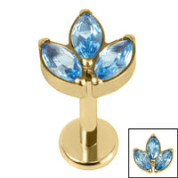 Titanium Internally Threaded Labrets 1.2mm - Titanium Claw Set Marquise Jewelled Leaves Trio