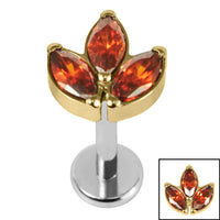 Titanium Internally Threaded Labrets 1.2mm - Titanium Claw Set Marquise Jewelled Leaves Trio