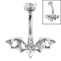 Belly Bar - Titanium Internal Jewelled Flying Vampire Bat