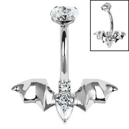 Titanium Internal Thread Jewelled Flying Vampire Bat Belly Bar