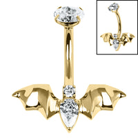 Belly Bar - Titanium Internal Jewelled Flying Vampire Bat