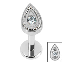 Titanium Internally Threaded Labrets 1.2mm - Titanium Jewelled Persian Teardrop