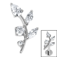 Titanium Internal Claw Set Jewelled Leaf Vine Top
