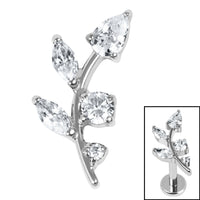 Titanium Internal Claw Set Jewelled Leaf Vine Top