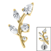 Titanium Internal Claw Set Jewelled Leaf Vine Top