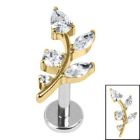 Titanium Internally Threaded Labrets 1.2mm - Titanium Claw Set Jewelled Leaf Vine
