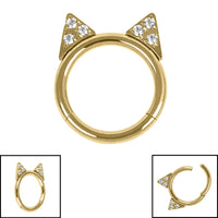 Titanium Jewelled Kitty Cat Ears Hinged Clicker Ring