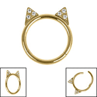 Titanium Jewelled Kitty Cat Ears Hinged Clicker Ring