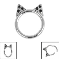 Titanium Jewelled Kitty Cat Ears Hinged Clicker Ring