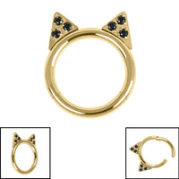 Titanium Jewelled Kitty Cat Ears Hinged Clicker Ring