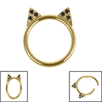 Titanium Jewelled Kitty Cat Ears Hinged Clicker Ring