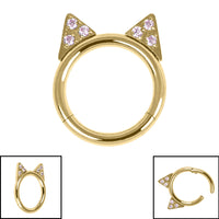 Titanium Jewelled Kitty Cat Ears Hinged Clicker Ring