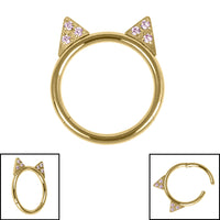 Titanium Jewelled Kitty Cat Ears Hinged Clicker Ring