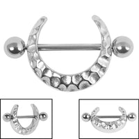 Steel Hammered Crescent Moon Nipple Shield with Steel Bar