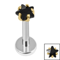 Titanium Internally Threaded Labrets 1.2mm - Titanium 3mm Claw Set CZ Jewelled Star