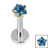 Titanium Internally Threaded Labrets 1.2mm - Titanium 3mm Claw Set CZ Jewelled Star