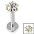 Titanium Internally Threaded Labrets 1.2mm - Titanium 4mm Claw Set CZ Jewelled Star