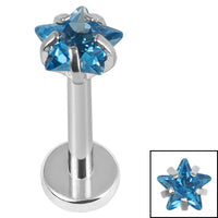 Titanium Internally Threaded Labrets 1.2mm - Titanium 4mm Claw Set CZ Jewelled Star