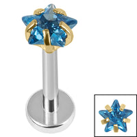 Titanium Internally Threaded Labrets 1.2mm - Titanium 4mm Claw Set CZ Jewelled Star