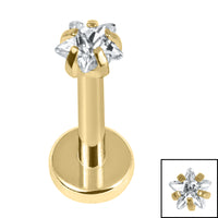 Gold Titanium Internally Threaded Labrets 1.2mm - Gold Titanium Claw Set CZ Jewelled Star