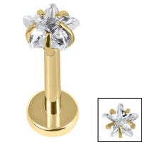 Gold Titanium Internally Threaded Labrets 1.2mm - Gold Titanium Claw Set CZ Jewelled Star