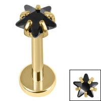 Gold Titanium Internally Threaded Labrets 1.2mm - Gold Titanium Claw Set CZ Jewelled Star
