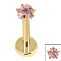 Gold Titanium Internally Threaded Labrets 1.2mm - Gold Titanium Claw Set CZ Jewelled Star