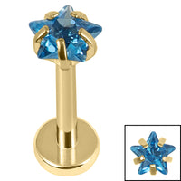 Gold Titanium Internally Threaded Labrets 1.2mm - Gold Titanium Claw Set CZ Jewelled Star