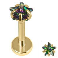 Gold Titanium Internally Threaded Labrets 1.2mm - Gold Titanium Claw Set CZ Jewelled Star