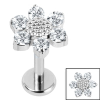 Titanium Internally Threaded Labrets 1.2mm - Titanium Jewelled Golden Daisy