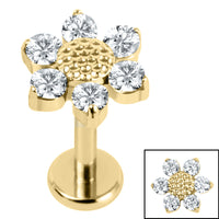 Titanium Internally Threaded Labrets 1.2mm - Titanium Jewelled Golden Daisy