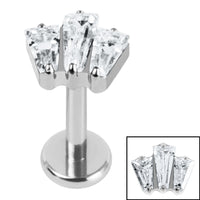 Titanium Internally Threaded Labrets 1.2mm - Titanium Jewelled Art Deco Baguette Fan