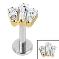 Titanium Internally Threaded Labrets 1.2mm - Titanium Jewelled Art Deco Baguette Fan