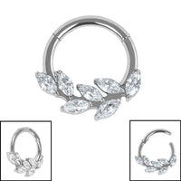 Titanium Marquise Jewelled Leaf Vine Hinged Clicker Ring