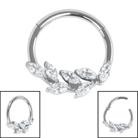 Titanium Marquise Jewelled Leaf Vine Hinged Clicker Ring