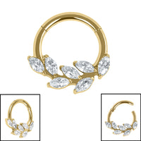 Titanium Marquise Jewelled Leaf Vine Hinged Clicker Ring