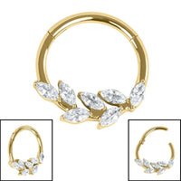 Titanium Marquise Jewelled Leaf Vine Hinged Clicker Ring