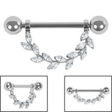 Titanium Marquise Jewelled Leaf Vine Nipple Bar